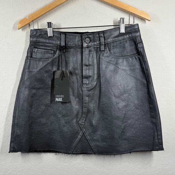 PAIGE Dresses & Skirts - Women's Paige Black Denim Aideen Pearlized Gray Mini Skirt Size 28 NEW